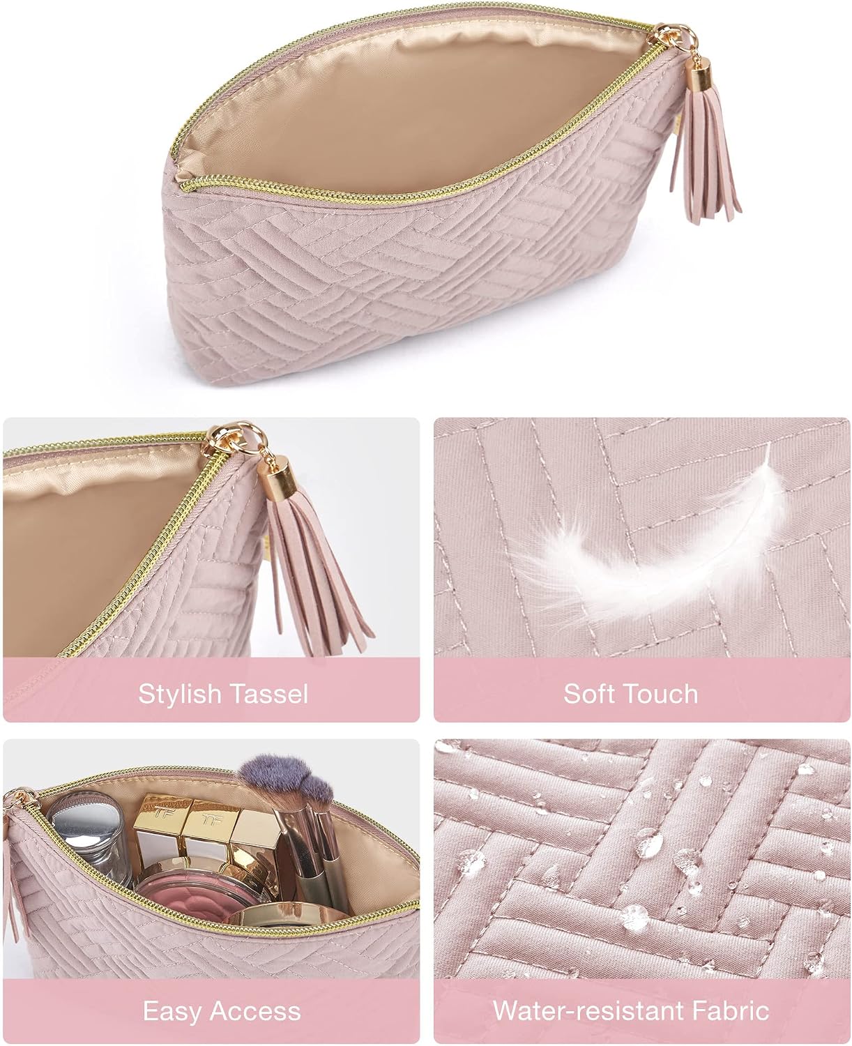 Detalle 2 de BAGSMART Small Cosmetic Bag (Pink) — water-repellent zipper pouch for travel makeup & essentials