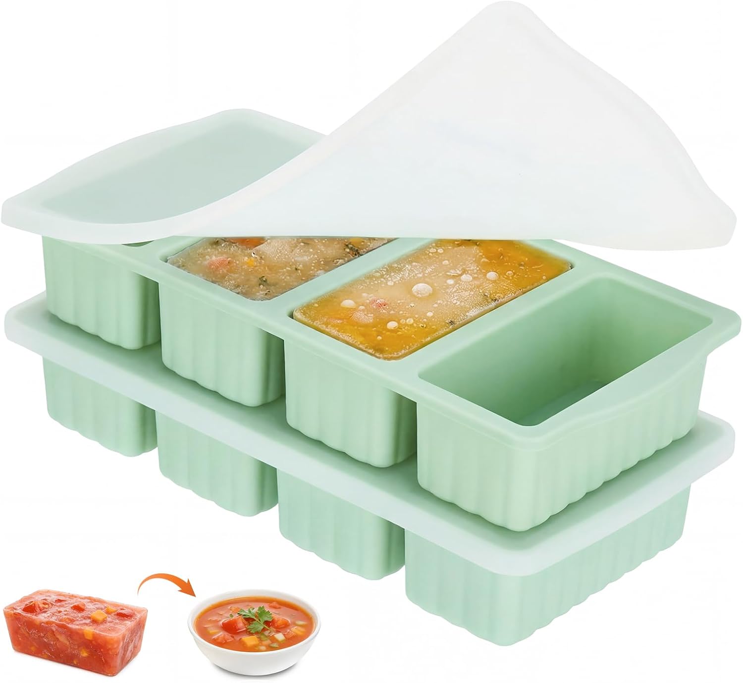 Detalle de 2 Pack Silicone Freezer Moulds for Batch Cooking: 1-Cup Soup Portions with Airtight Lids