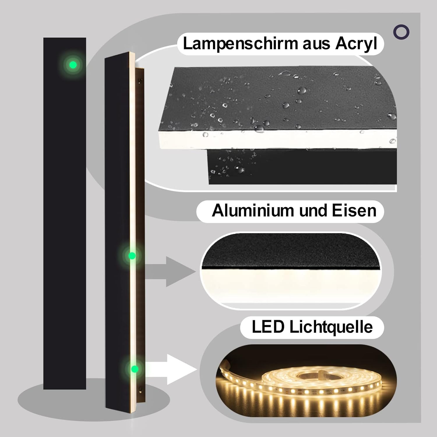 Thumbnail 5 de Outdoor Wall Lights LED Black Long Wall Sconce IP65 – 60cm Exterior/Interior Light (3000K, 20W)