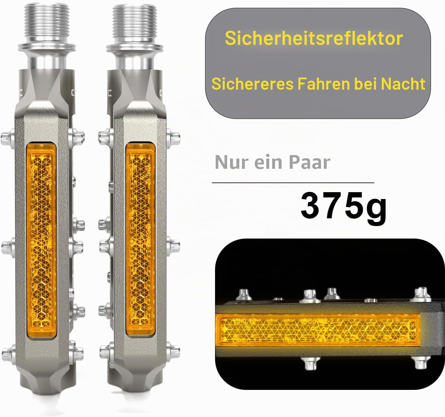 Detalle de GEWAGE Fahrradpedale mit Reflektoren – CNC-Aluminium Plattformpedale, 9/16 Zoll