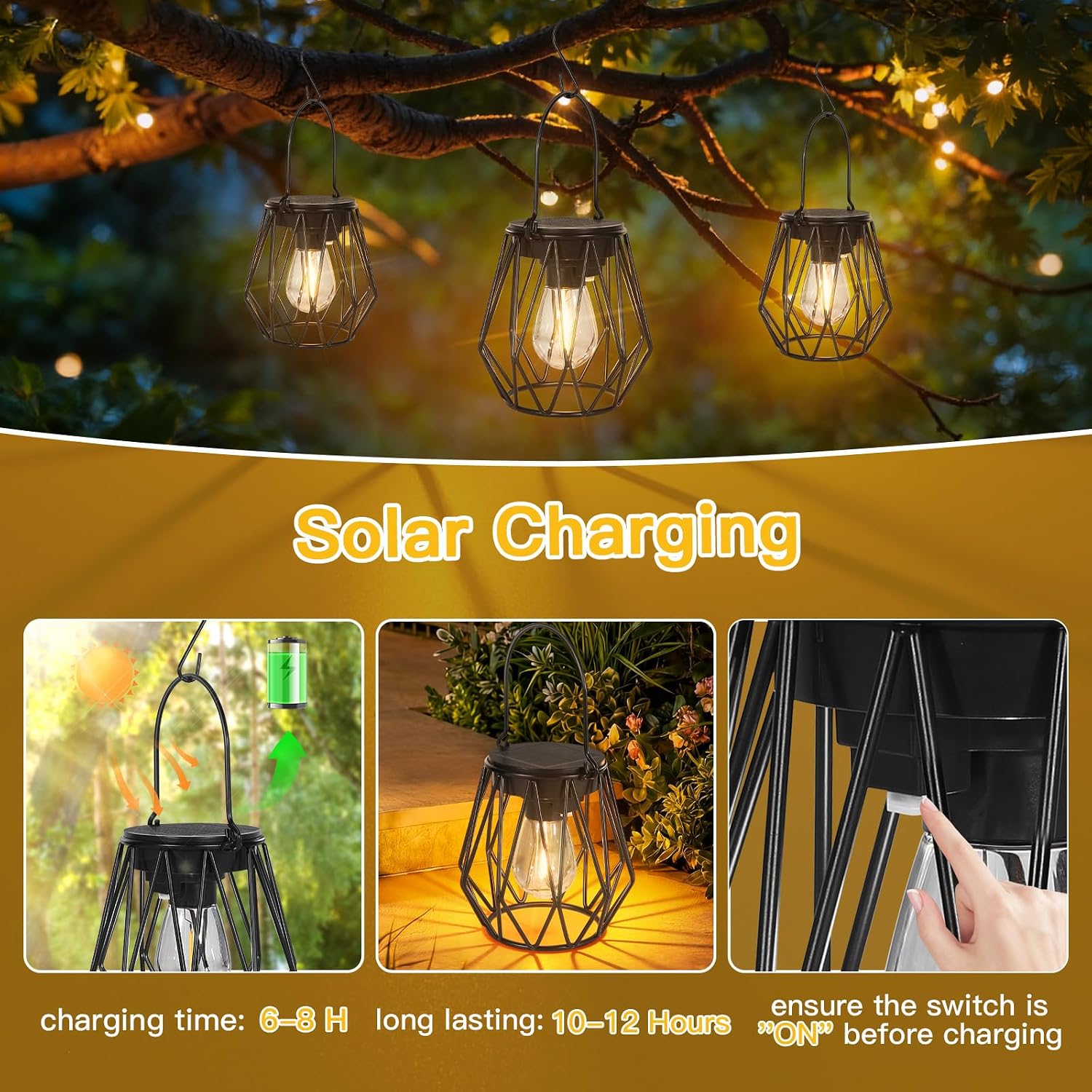 Detalle de TaoFiaCo Lanterna Solare per Esterni – 2 pezzi, da appendere o posare, IP65, design retrò per giardino e balcone