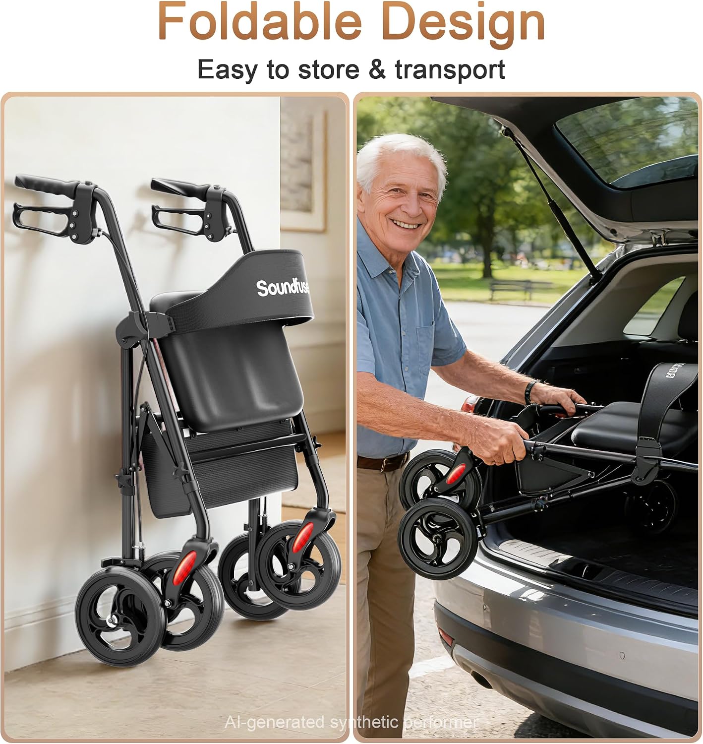 Detalle 2 de Soundfuse Bariatric Rollator Walker, 20-Inch Seat