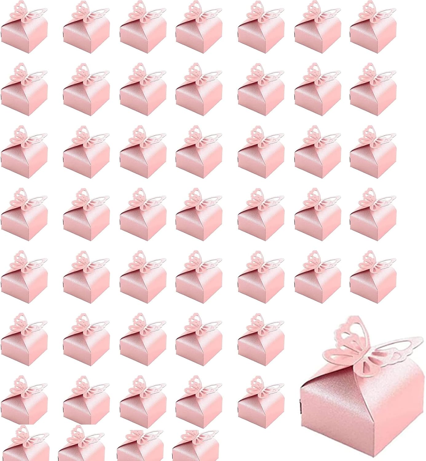 Detalle de Yqhugbc fjärilsaskar i pärlpapper, 6 × 6 × 6 cm, 50-pack i rosa
