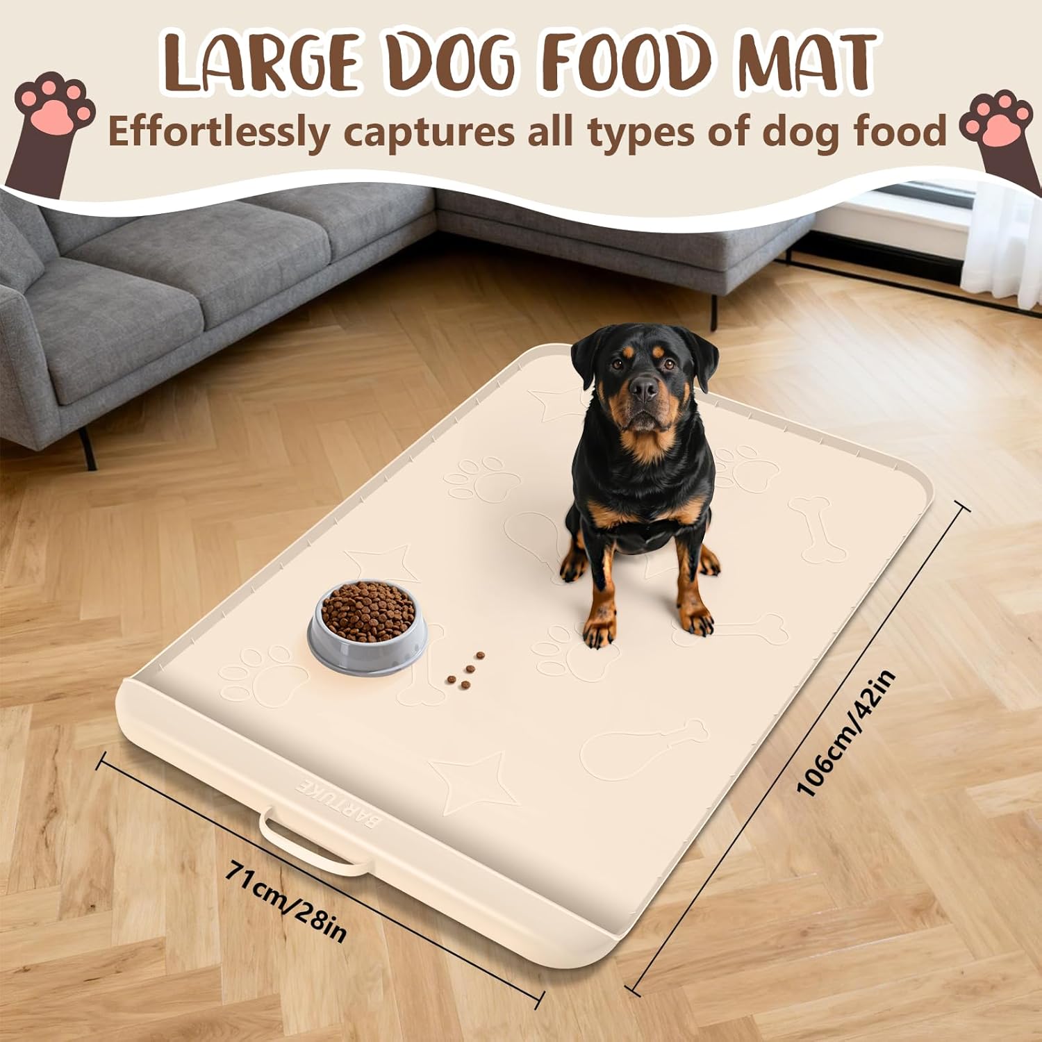 Thumbnail 1 de Bartuke Hundefutter Matte mit Aufbewahrungstasche – Groß, Silikon, beige, 106 x 71 cm