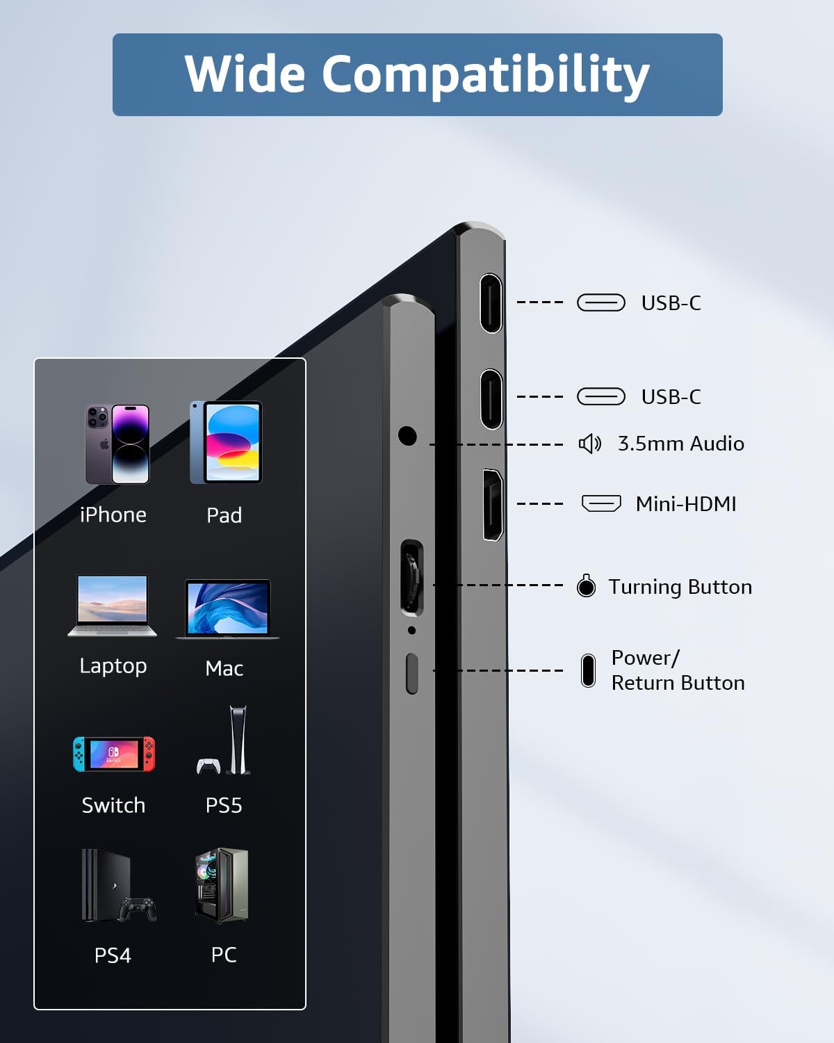 Detalle 1 de Yodoit Portable Monitor 15.6" FHD