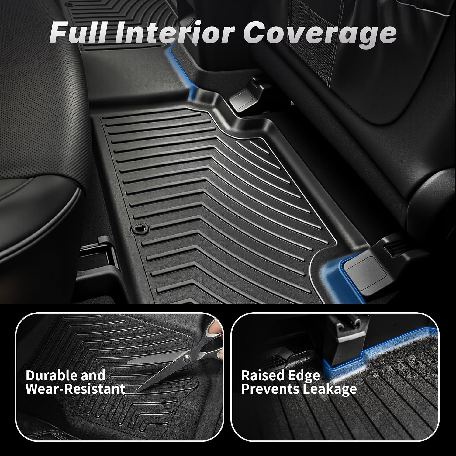 Thumbnail 4 de OEDRO All-Weather Floor Mats for 2019-2026 Chevy Silverado / 2020-2026 GMC Sierra Double Cab (No Rear Underseat Storage) - 2 Front + 1 Rear, TPE