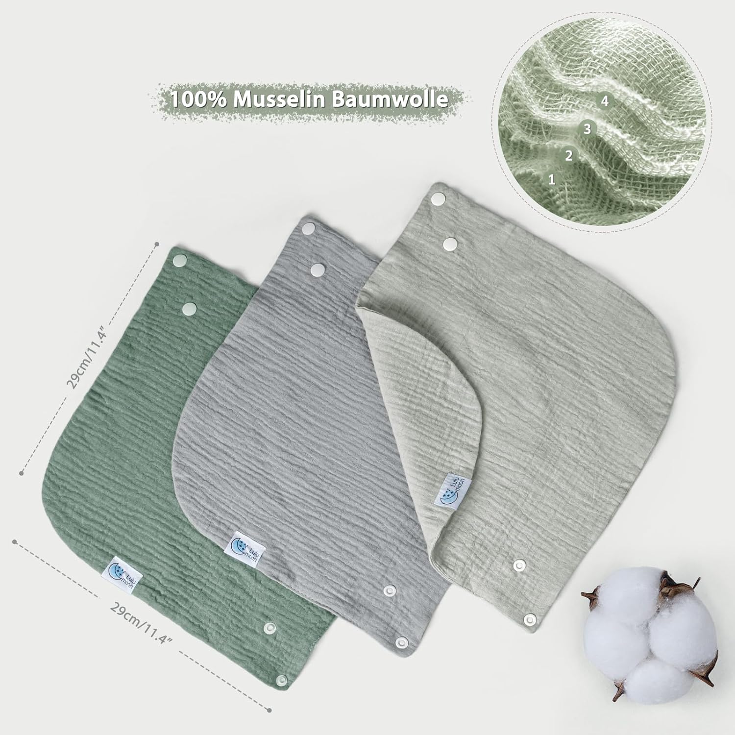 Thumbnail 2 de lulumoon Lätzchen Baby Absorbierende Dreieckstuch – 4-lagiges Musselin-Lätzchen-Set (29 × 29 cm), 0–36 Monate