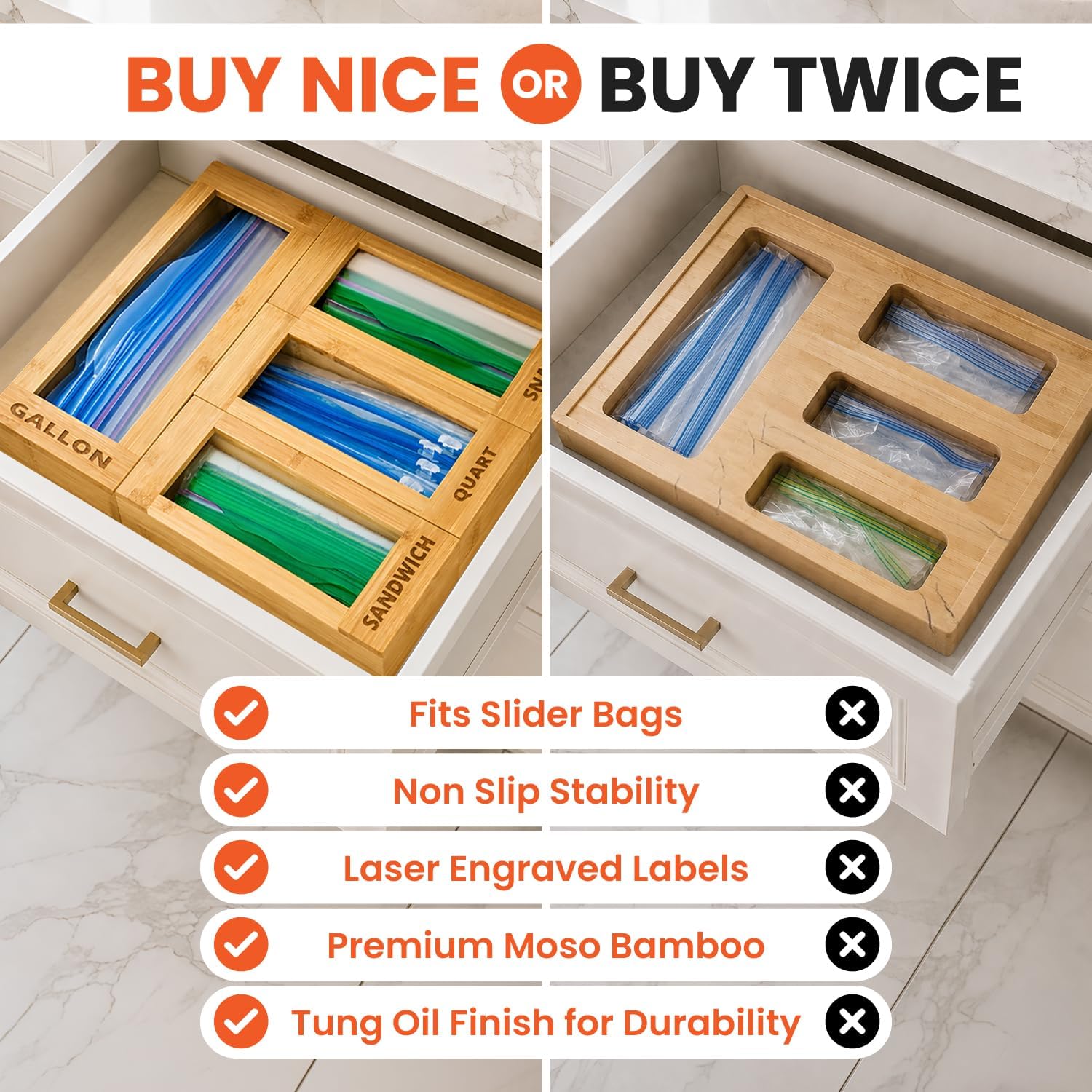 Thumbnail 5 de mHomeAid Bag Storage Organizer Bamboo dispenser for zipper bags