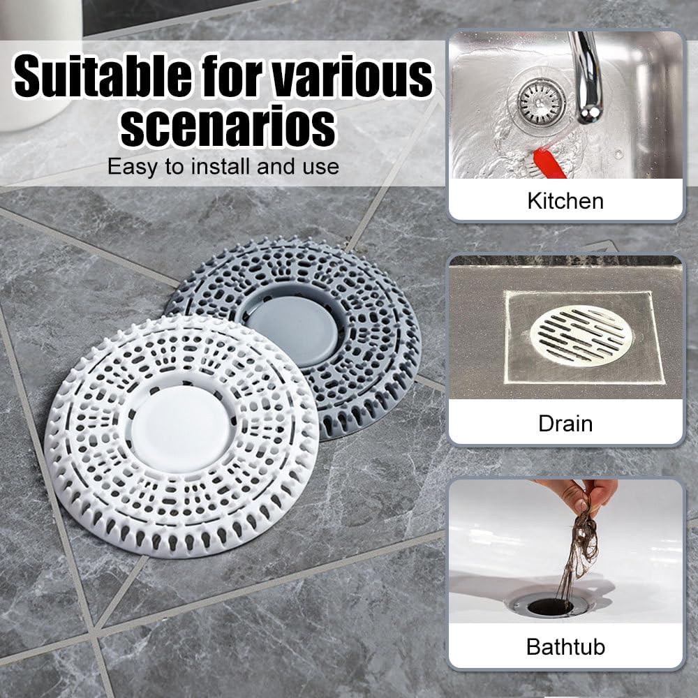 Thumbnail 5 de Shower Drain Hair Catcher – 2-Pack Silicone Anti-Clog Cover (Grey/White)