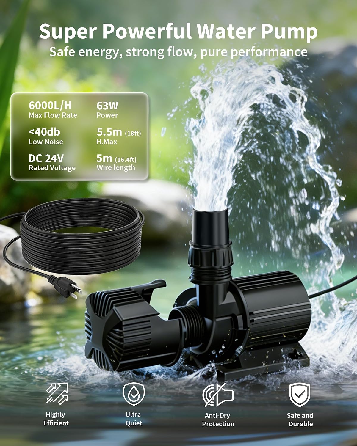 Thumbnail 3 de POPOSOAP Pond Waterfall Kit: All-in-One 58 cm Spillway with 6000 L/H Submersible Pump