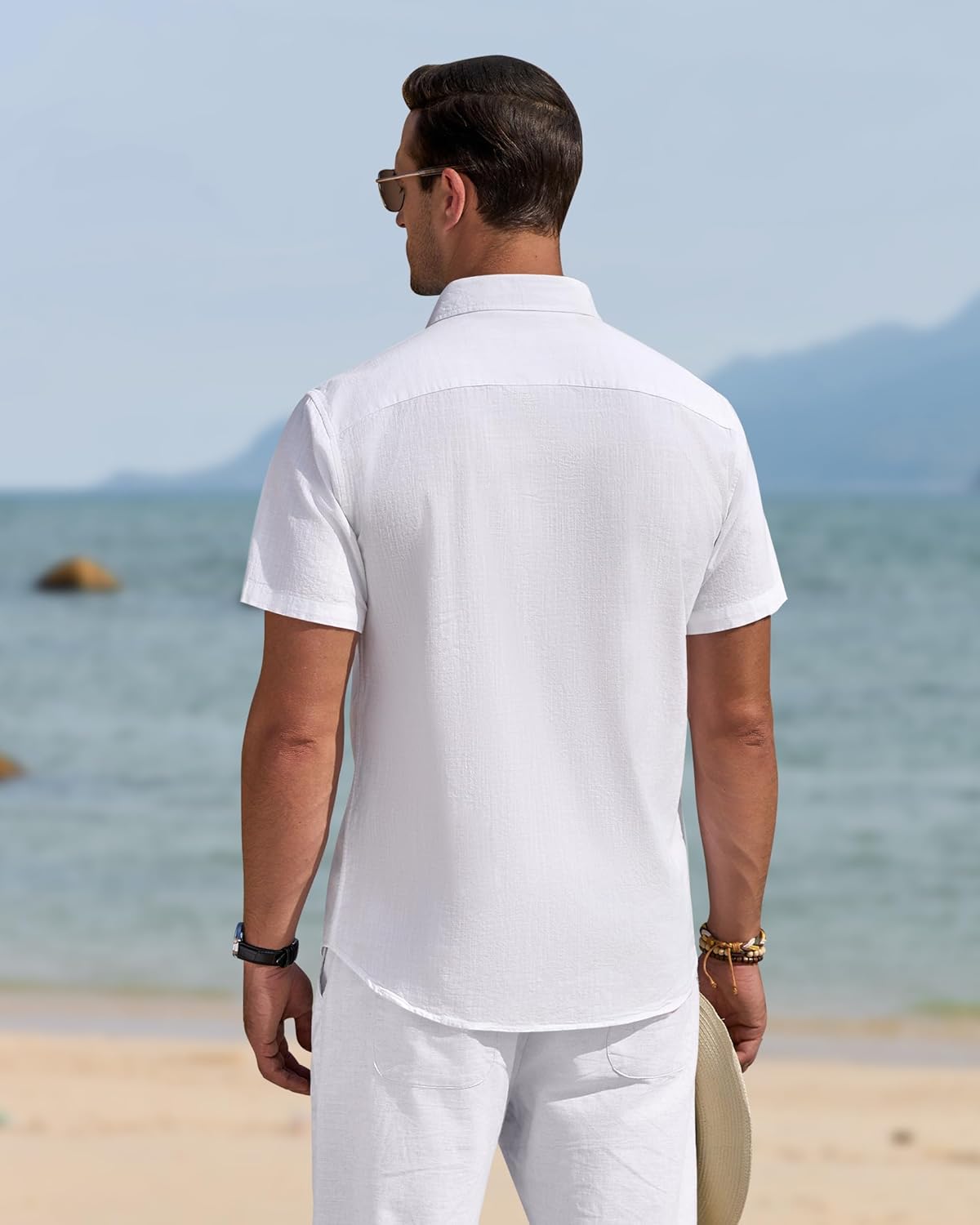 Detalle de J.VER Men’s Linen Short Sleeve Button-Down Shirt with Pocket (Cotton-Linen Casual, Lightweight)