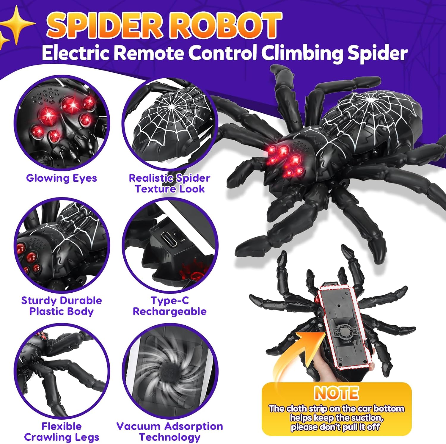 Detalle de Wall Crawling Spider RC: Rechargeable Wall Climbing Spider for Fun and Pranks
