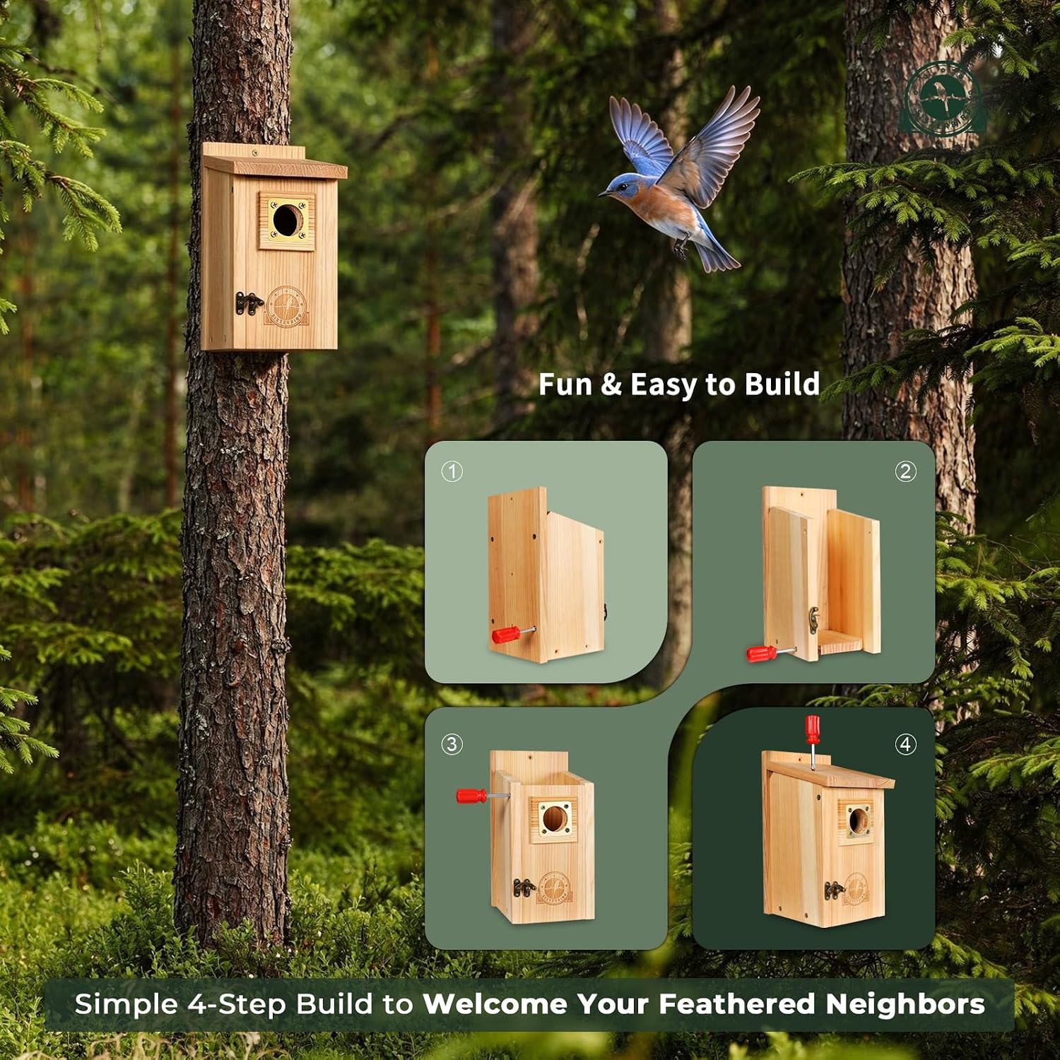 Detalle de SISTERBIRD 2-Pack Cedar Bird Houses with Copper Guard — Outdoor Bluebird, Wren, Swallow, and Chickadee Homes