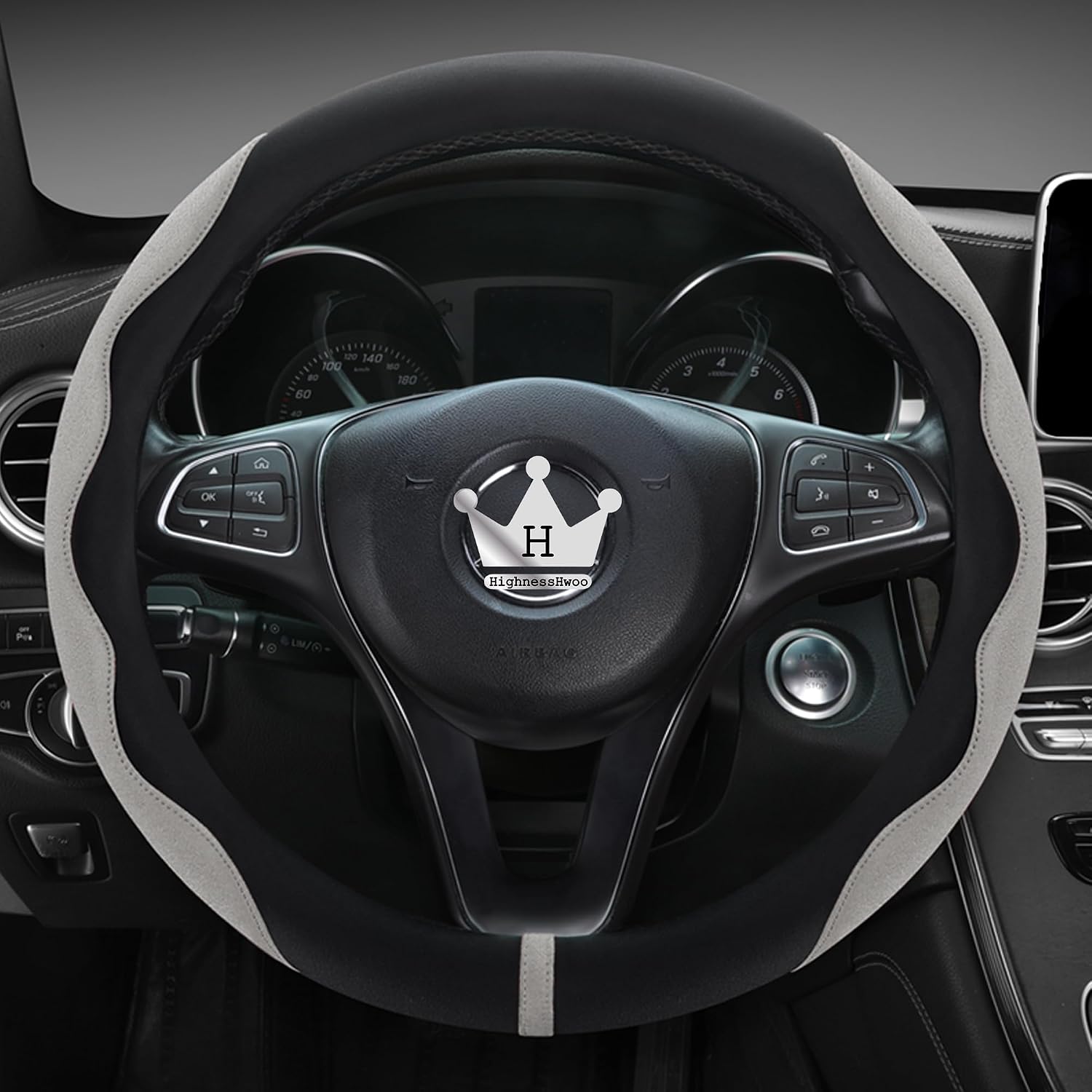 Detalle de HighnessHwoo Luxury Alcantara Steering Wheel Cover 37-38cm