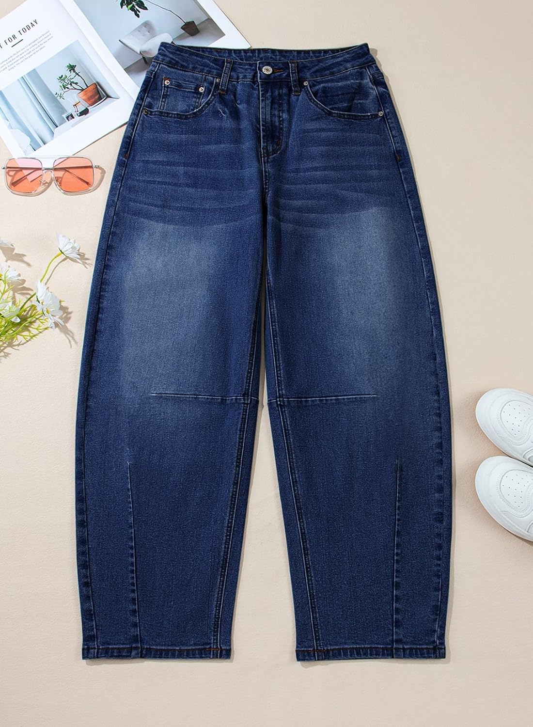 Detalle de SIDEFEEL Women's Barrel Jeans, Mid-Rise Wide-Leg Vintage Denim
