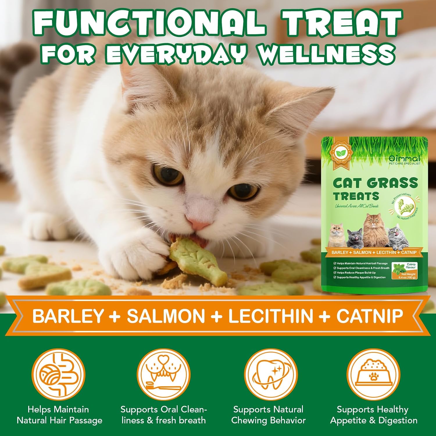 Detalle de Katzengras Snacks für innen, 180 g – knusprige Kekse mit Lachs, Gerstengras und Katzenminze