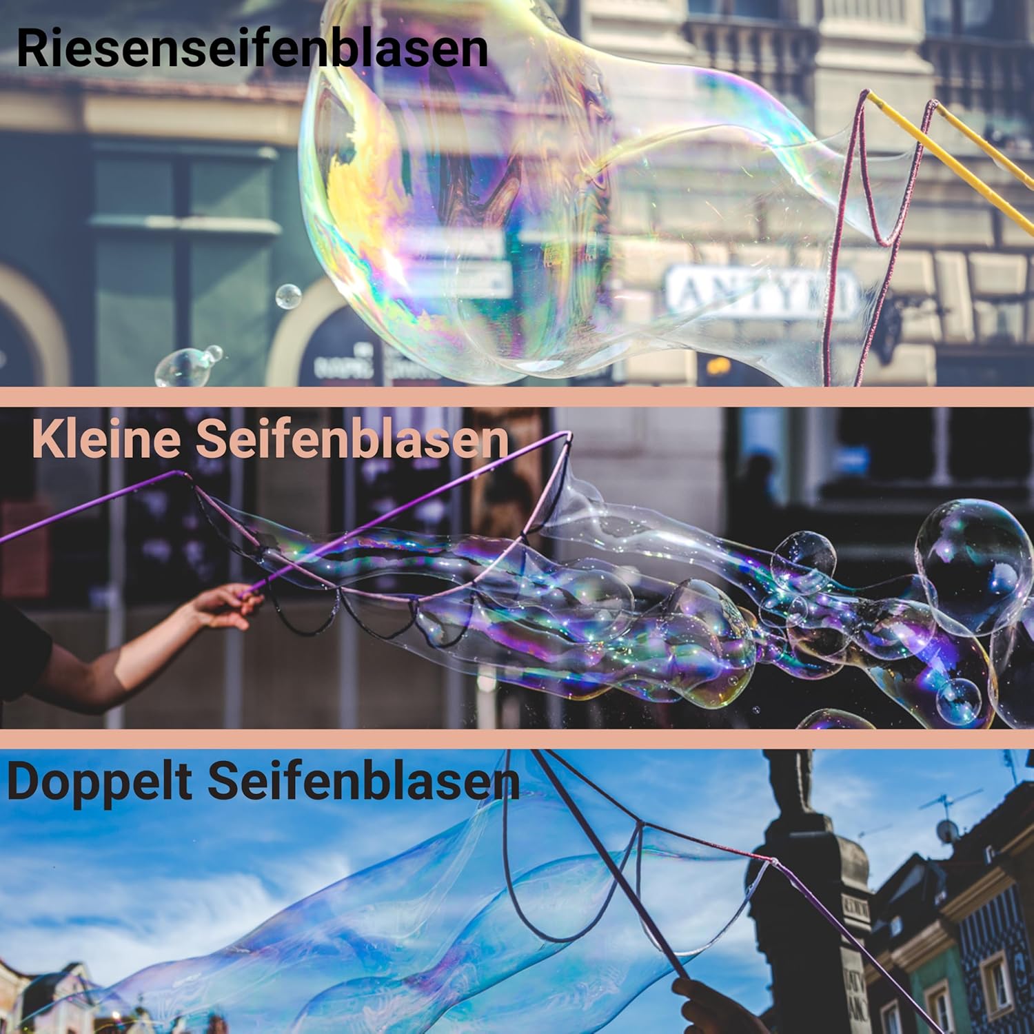 Thumbnail 4 de Bubble Brothers Riesenseifenblasen-Set (3 Holz-Seifenblasenstäbe, 50 cm) mit Konzentrat