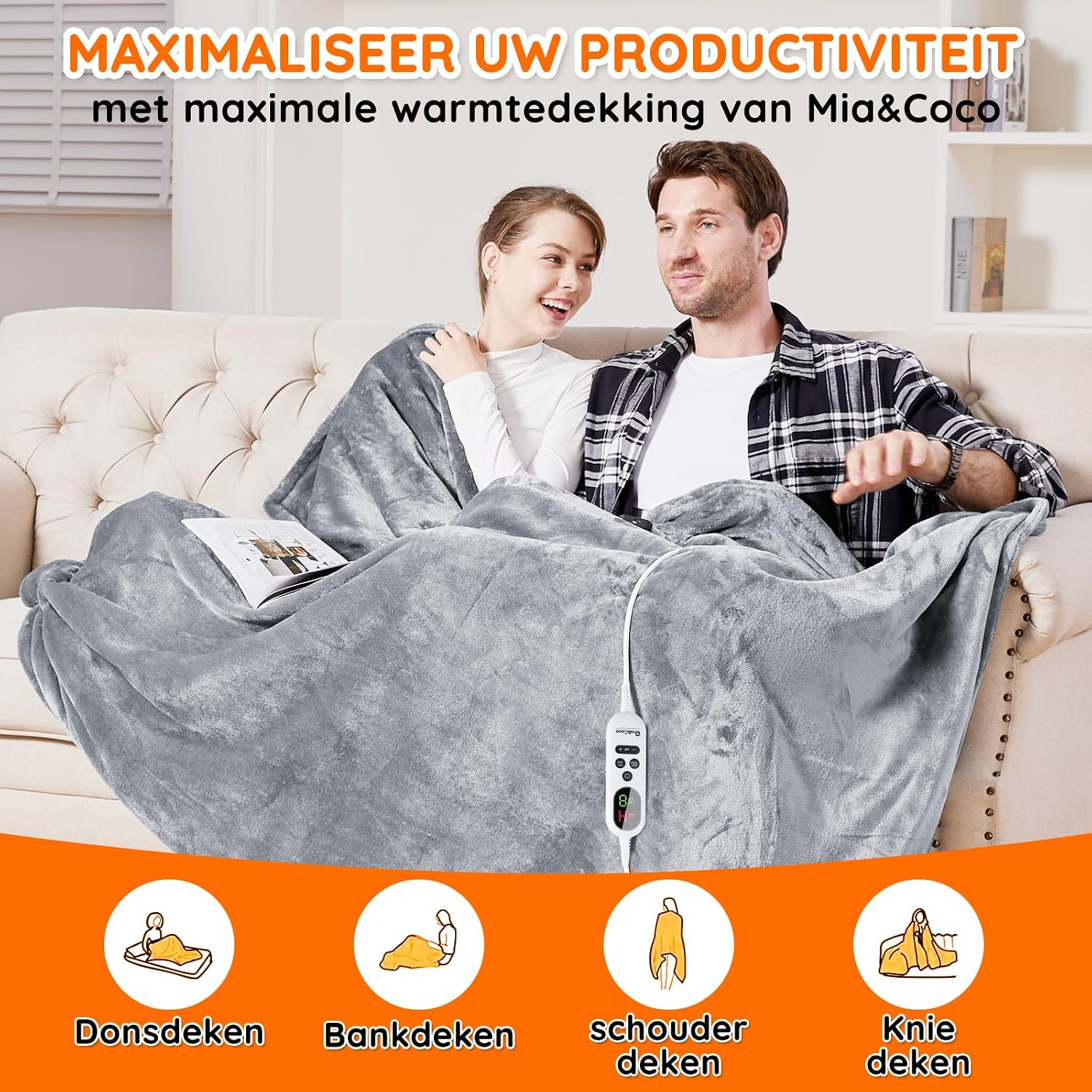 Detalle 1 de Mia&Coco OB-008 elektrische warmtedeken 200 x 180 cm, flanel-sherpa