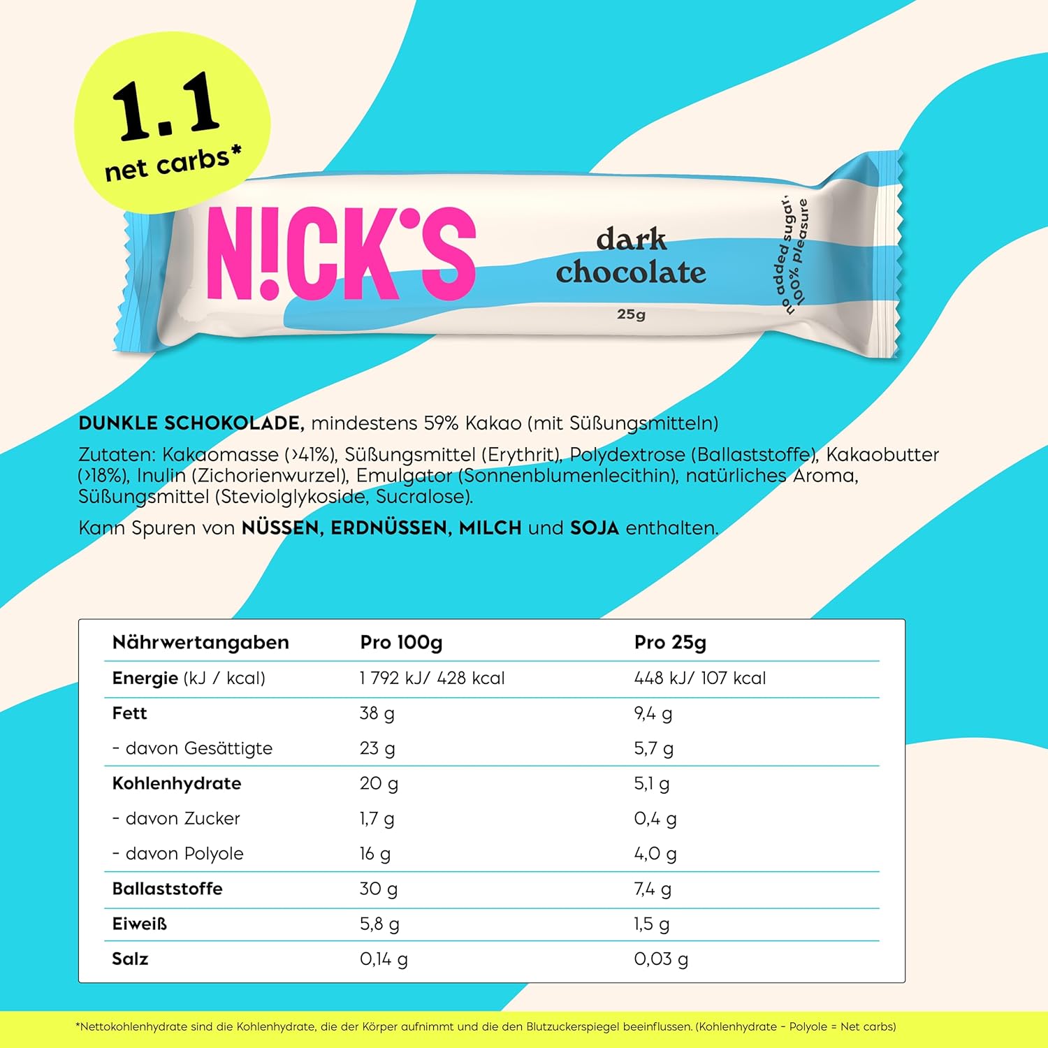 Detalle 2 de NICKS Keto Riegel 107 kcal 🍫