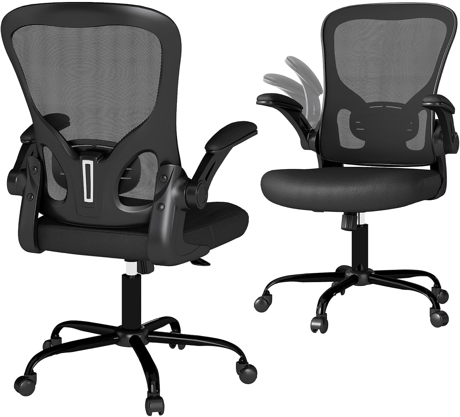 Detalle de Youhauchair YC-5001BK Mesh Office Chair with Lumbar Support and Flip-up Arms