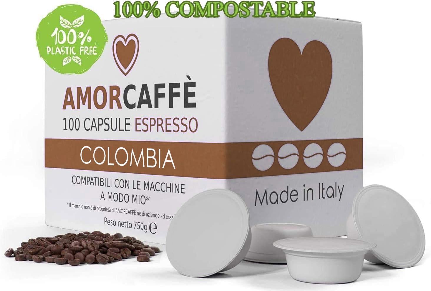 Detalle de Amorcaffe 100 Compostable Capsules for Lavazza A Modo Mio – Colombia Taste