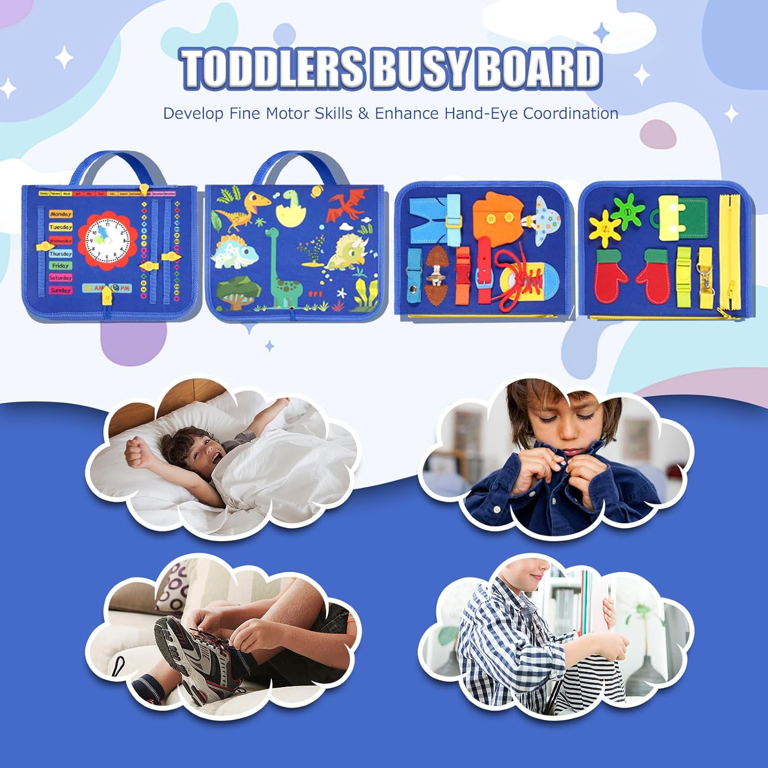 Thumbnail 2 de Montessori Busy Board sensory activity board (Navy blue) for ages 1–6