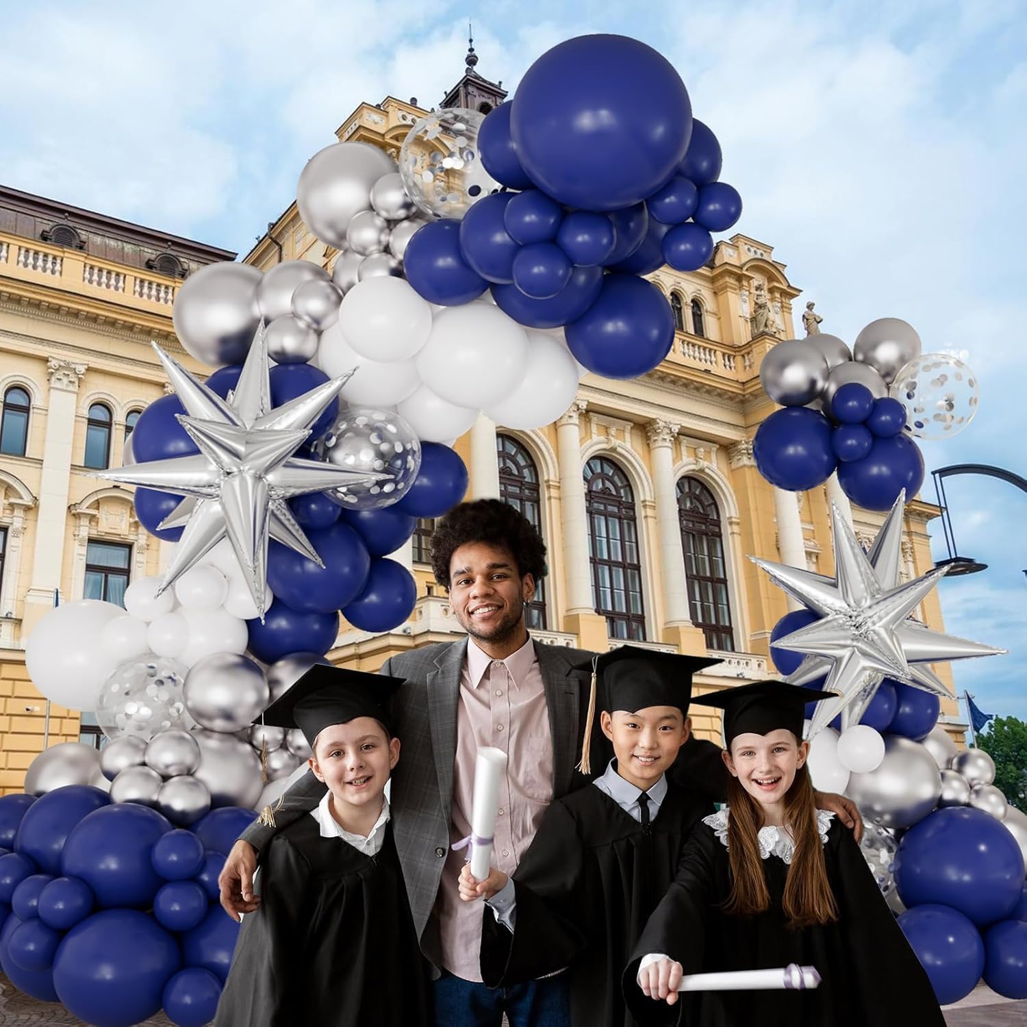 Detalle 2 de Navy Blue and Silver Balloon Garland Arch Kit – 146pc Party Decor Set