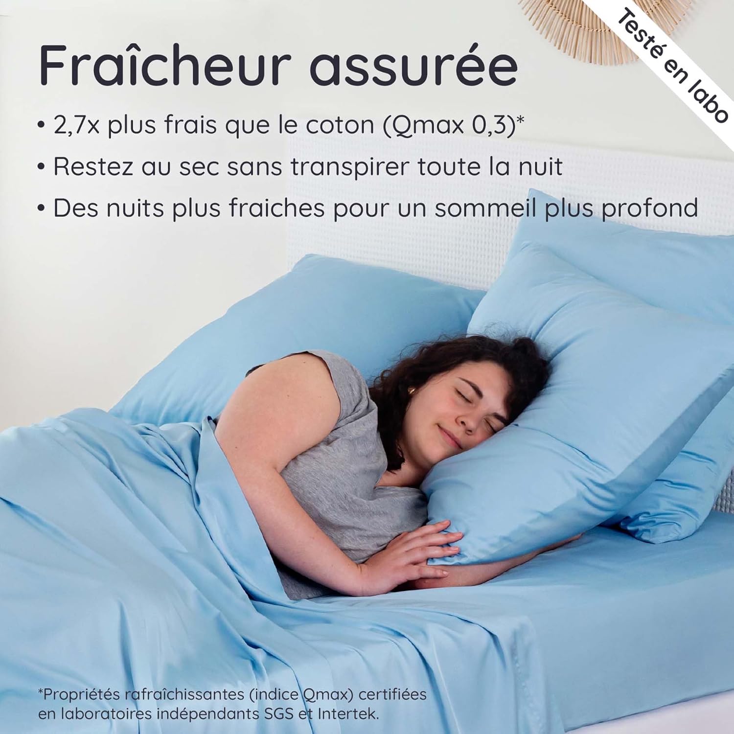 Thumbnail 2 de Bambaw Drap housse bambou 140x200 cm (bleu clair) pour matelas épais jusqu’à 35 cm