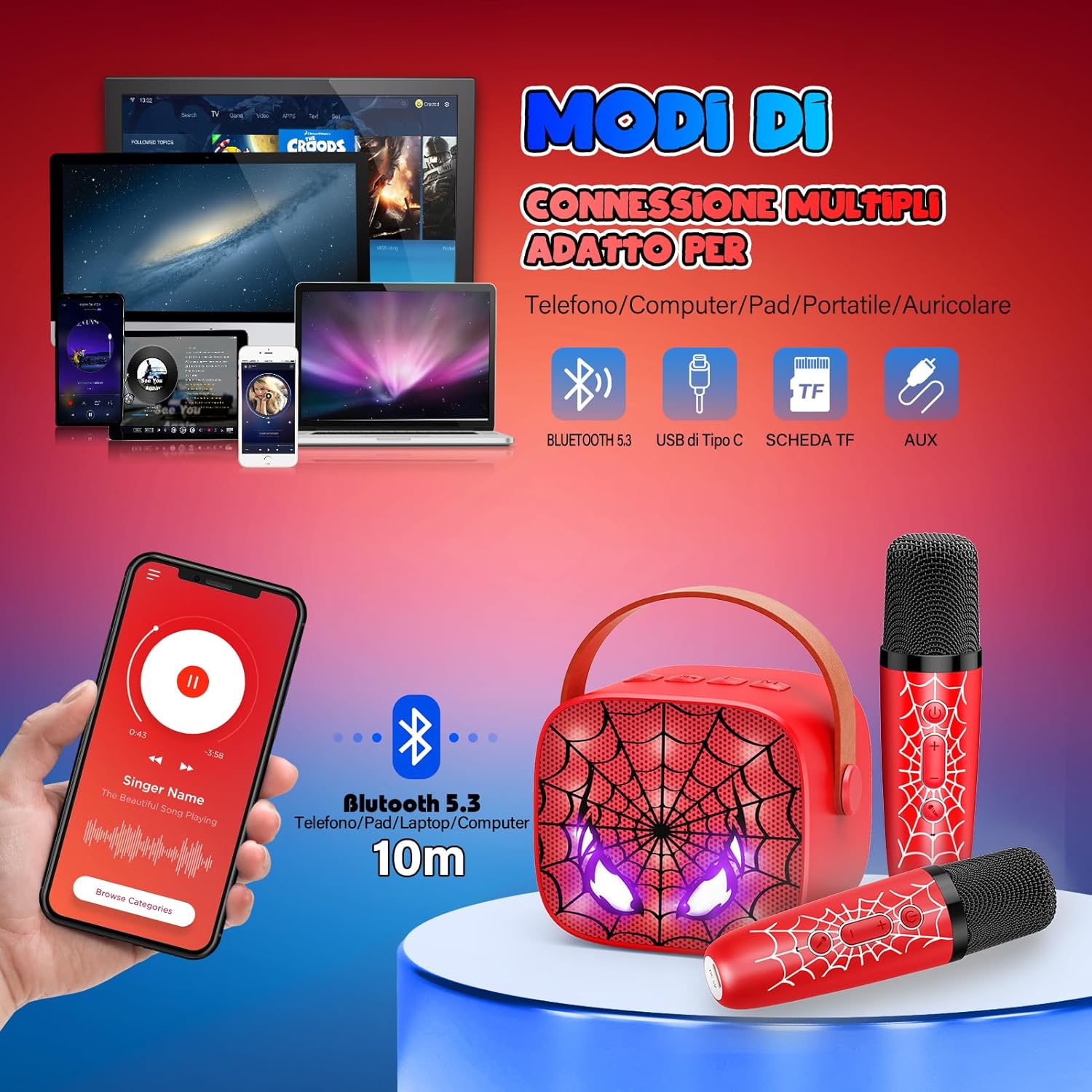 Thumbnail 2 de Braxel Regalo Bambino 3-12 Anni Maschio: karaoke per bambini con 2 microfoni wireless e Bluetooth