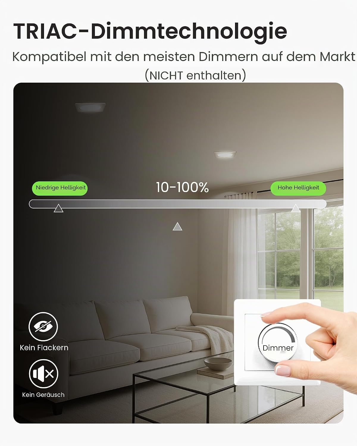 Thumbnail 3 de ALUSSO LED Einbaustrahler 230V eckig dimmbar, 7 W, IP44 (12er-Set) – 3 Farbtemperaturen wählbar, flach 68 mm, Nickel gebürstet