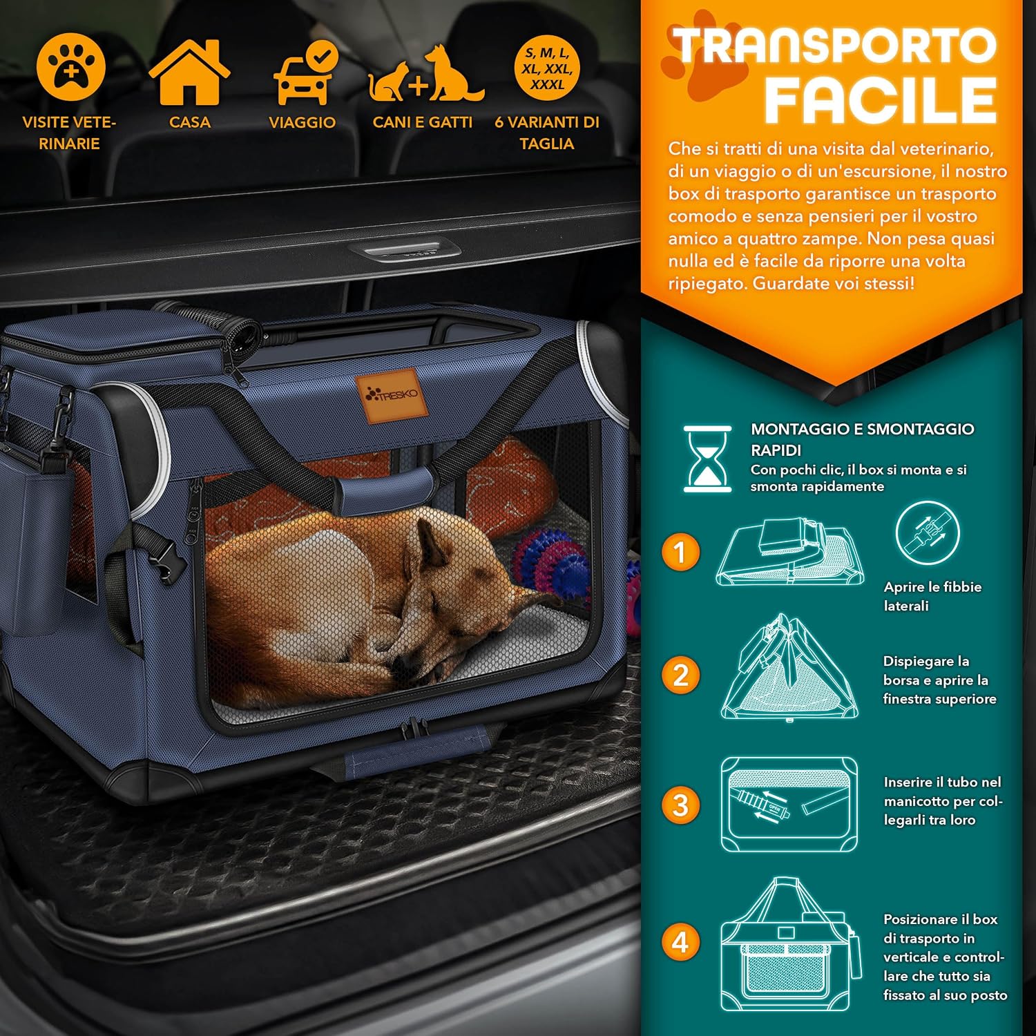 Thumbnail 5 de TRESKO Box pieghevole per cani 61x42x42 cm