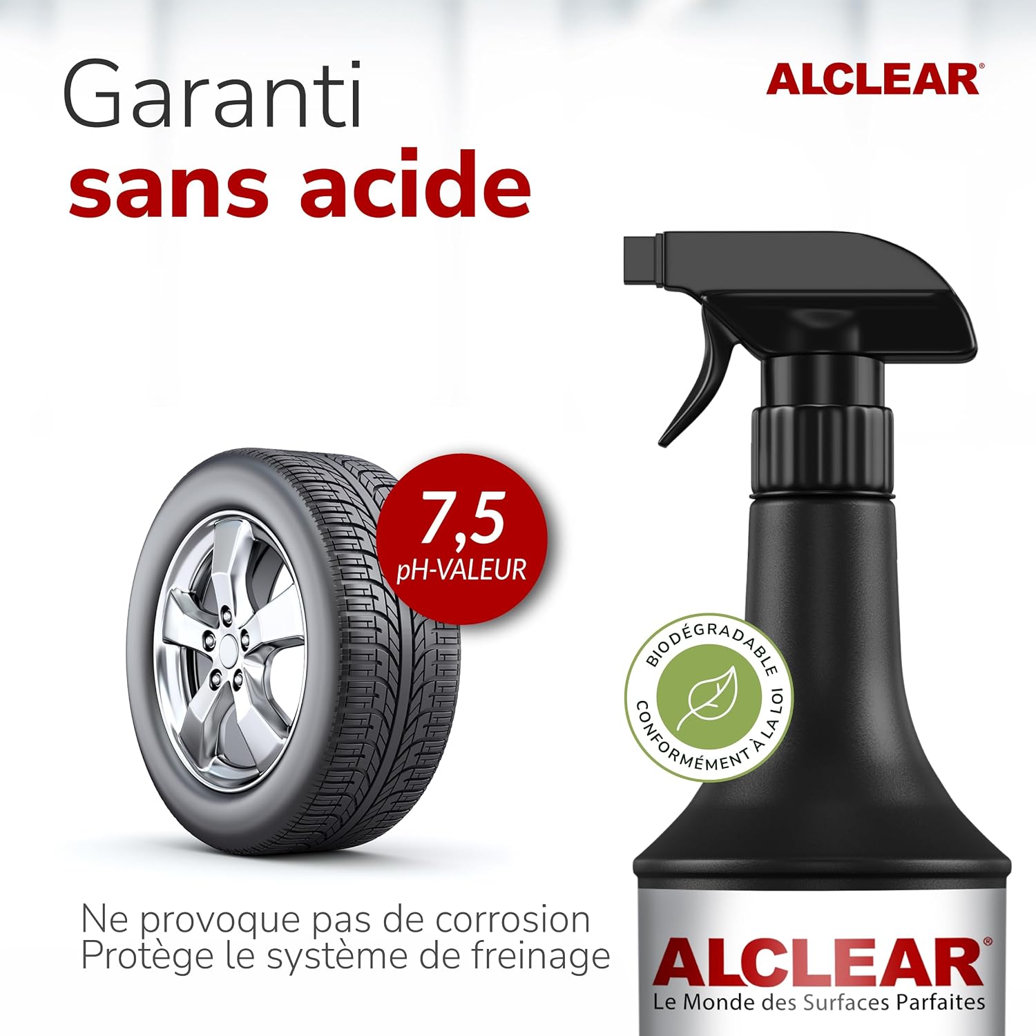 Detalle de ALCLEAR 721FR Nettoyant jantes 1000 ml – indicateur violet, sans acide