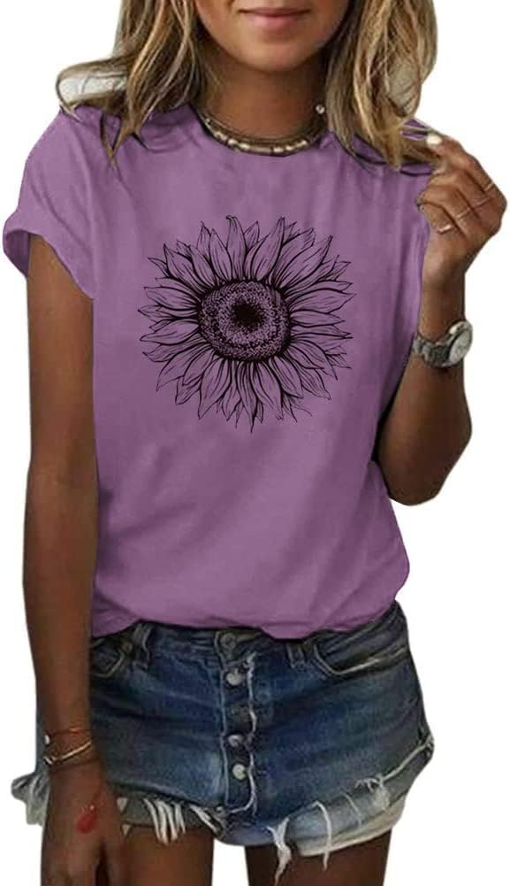 Detalle de Cicy Bell Damen Sonnenblumen T Shirt – Sommer Kurzarm mit niedlicher Grafik