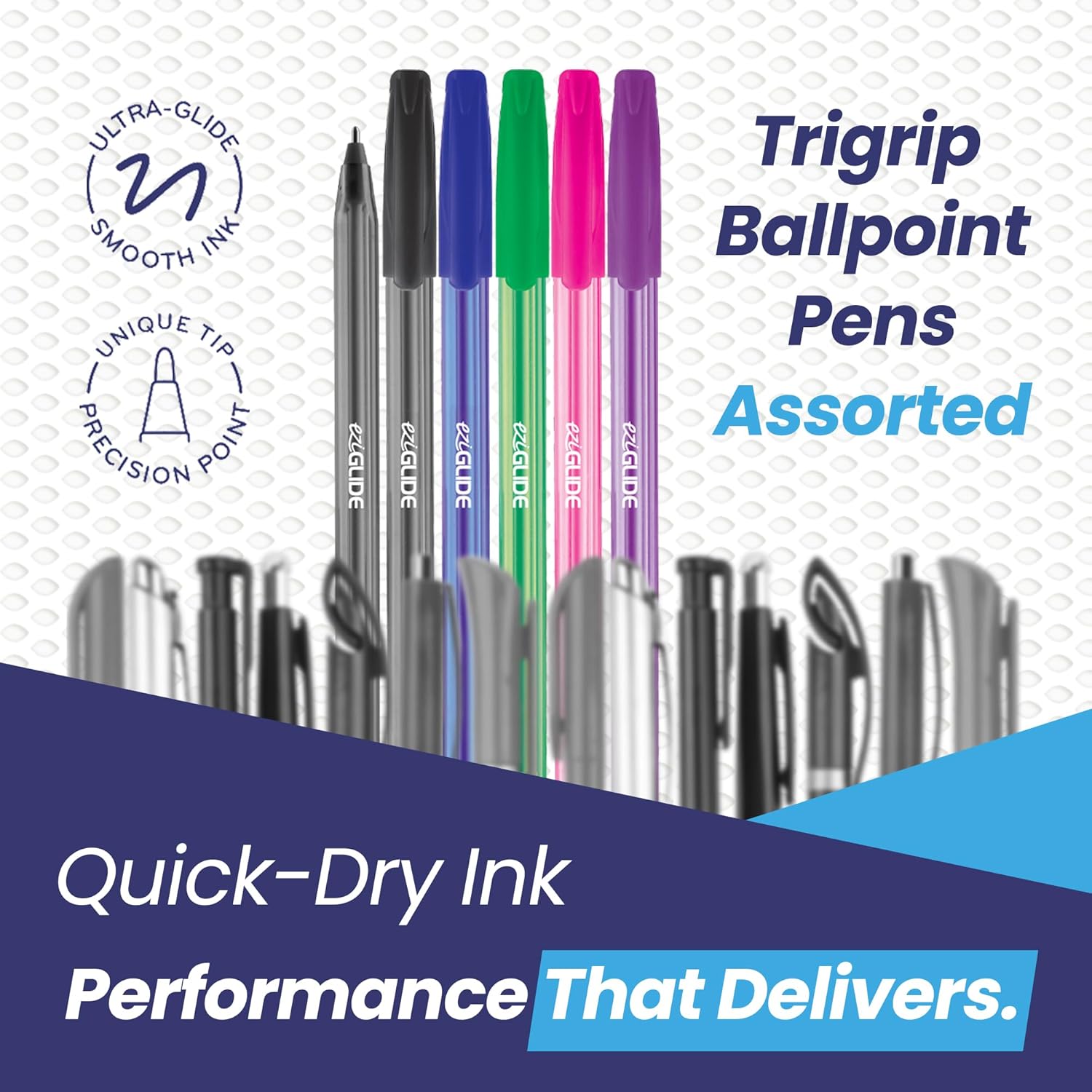 Thumbnail 4 de Eziglide TriGrip Blue Ink Ballpoint Pens 50-Pack with Triangular Barrel (1.0mm) for Smooth Writing
