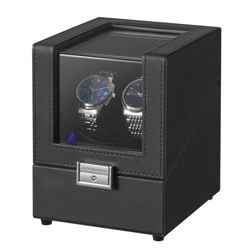 Detalle de SONGMICS JWB031B01 enrollador automático de doble reloj con motor silencioso y luz LED, color negro