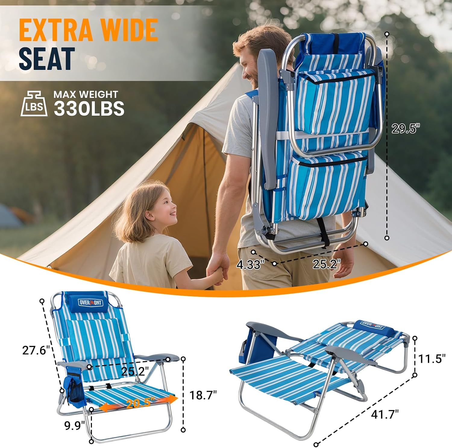 Detalle de Overmont low beach chair, 330 lb capacity