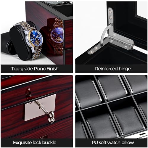 Thumbnail 5 de ANWBROAD 12 Slots Watch Box for Men – 2-Tier Wooden Case with Lockable Glass Lid