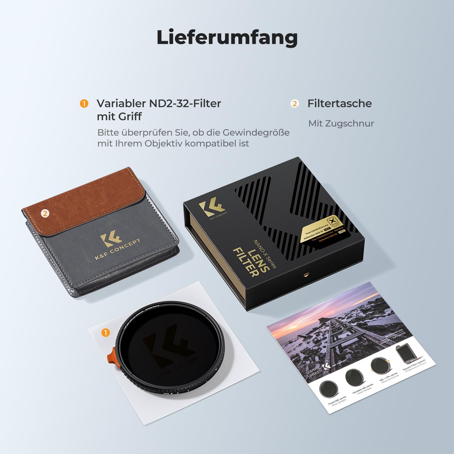 Thumbnail 6 de K&F CONCEPT Ultra-niedrige Reflexion & True Color Variable ND-Filter 49 mm (ND2–32) Nano Xcel