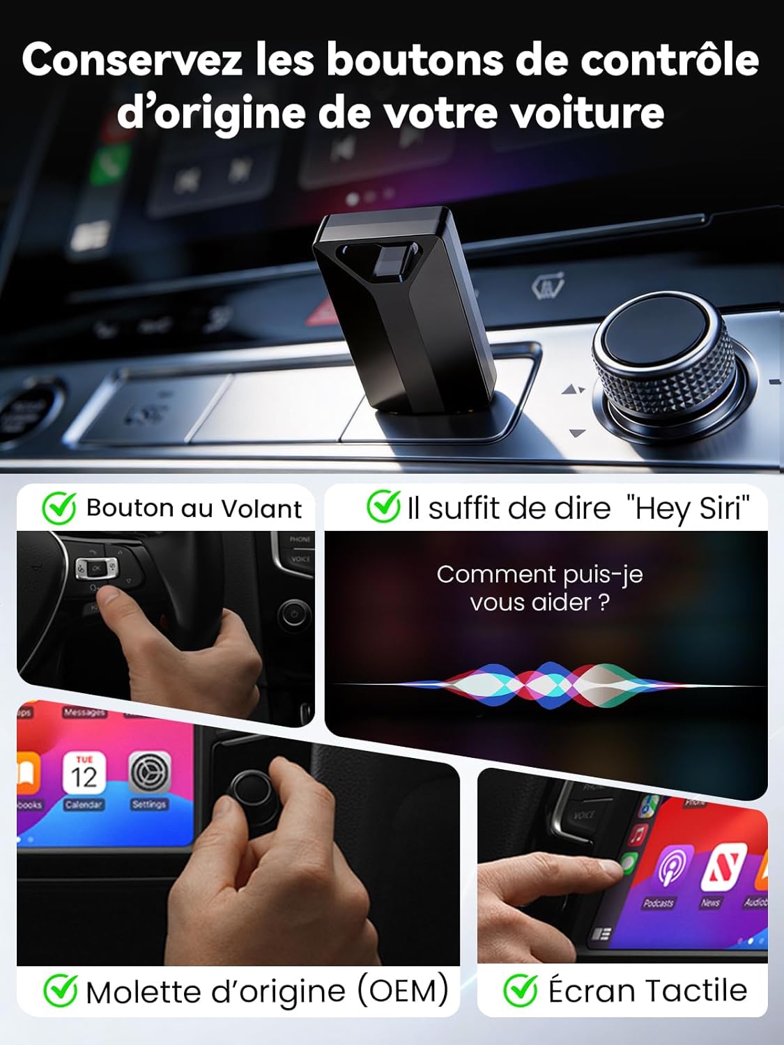 Detalle de Vanstaki H2 Adaptateur CarPlay sans Fil — Plug & Play, pour iPhone et CarPlay filaire