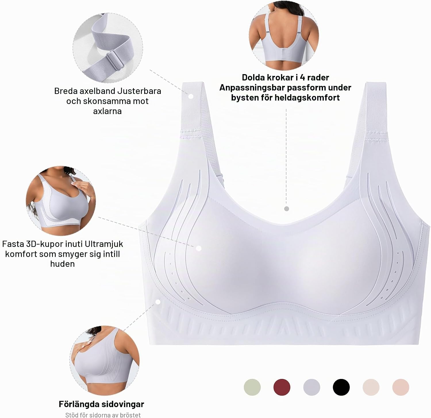 Detalle de Plus size-bh med osynlig design, full täckning och justerbara axelband