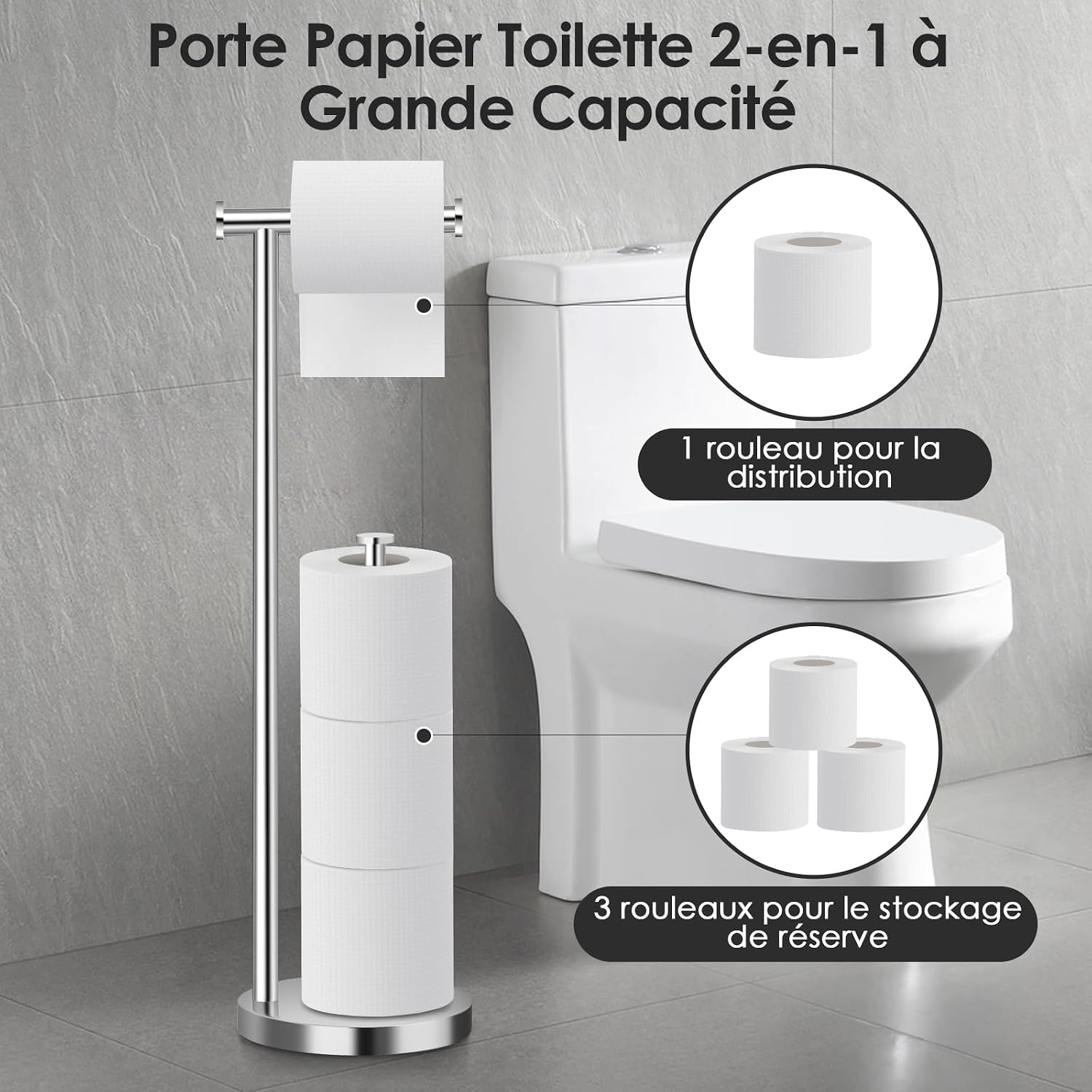 Detalle 2 de Porte Papier Toilette sur Pied Antirouille