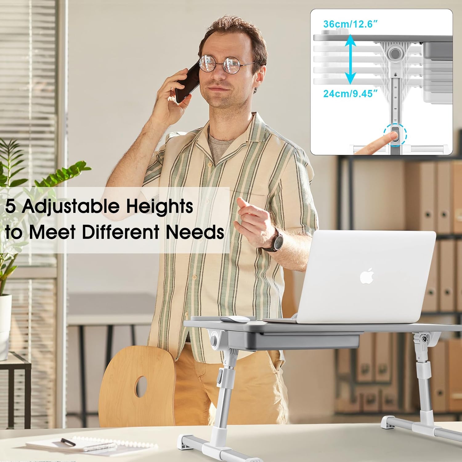 Thumbnail 4 de AirOpen Table de lit pour ordinateur portable pliable, réglable en hauteur et en angle (60 x 34 cm, beige)