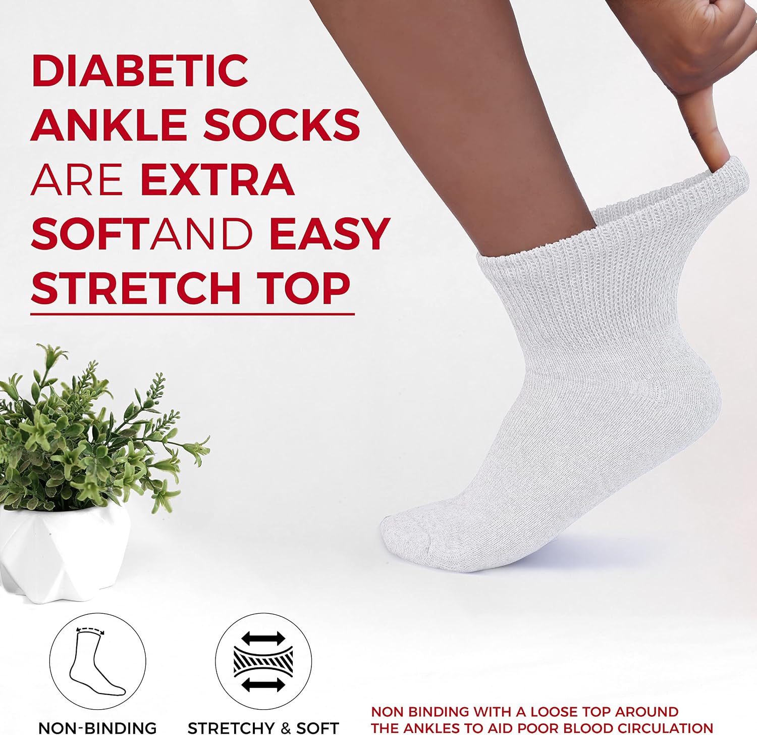 Detalle de Diamond Star Diabetic Ankle Socks, Cotton Blend, Cushioned Sole, 12 Pairs