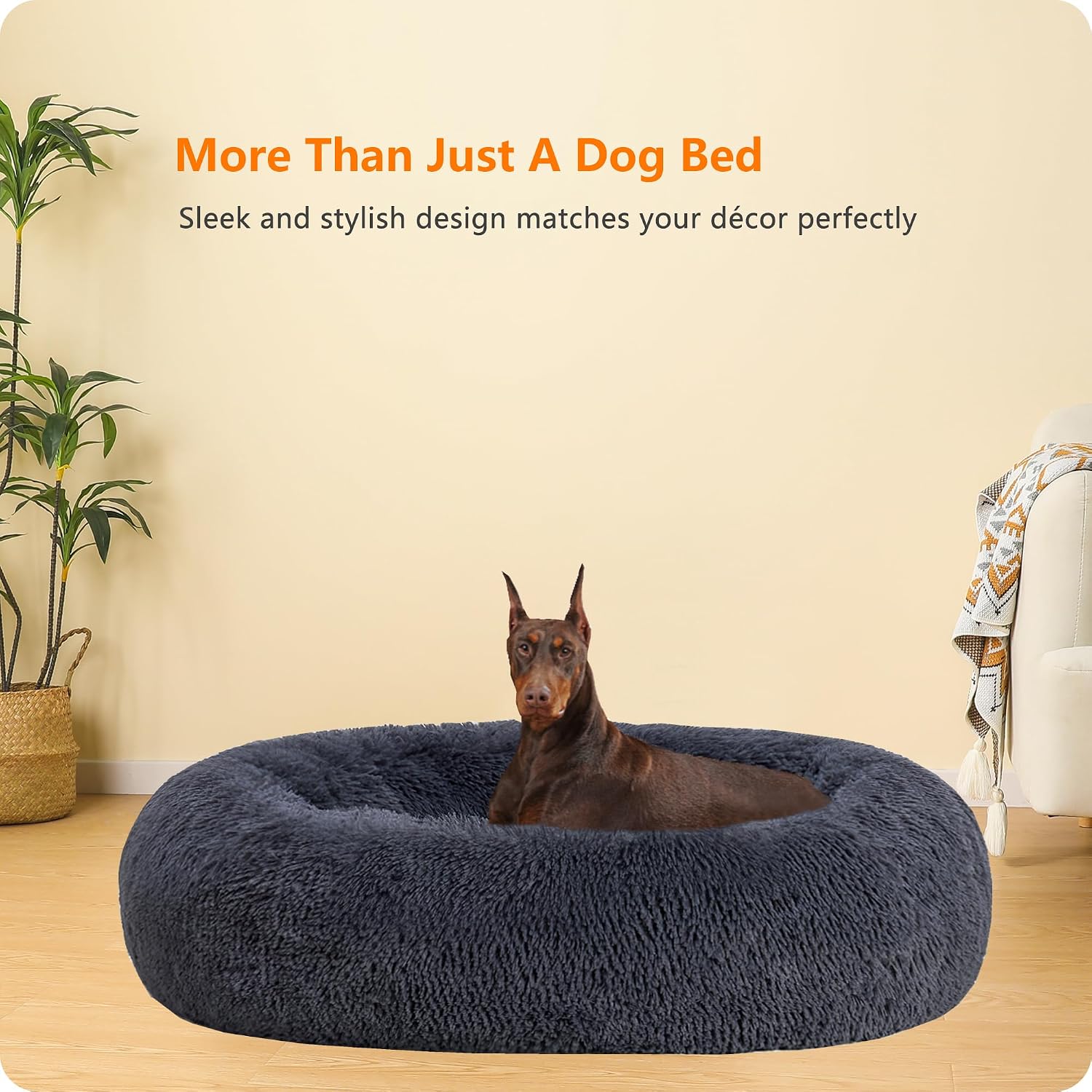 Thumbnail 1 de HMTOPE Orthopädisches Hundebett rund 120 cm Ø, dunkelgrau – waschbar mit erhöhtem Rand