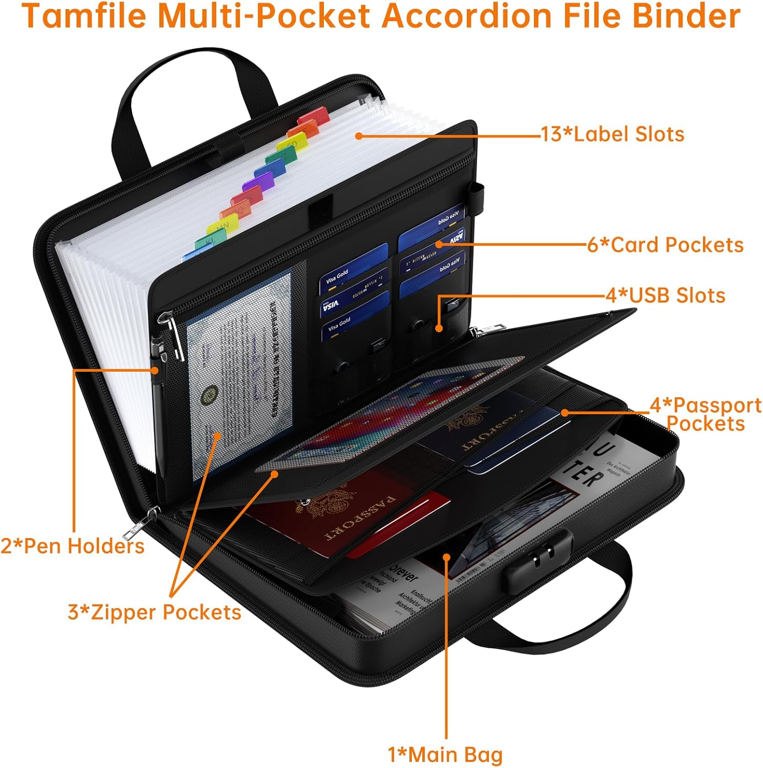 Detalle 2 de Tamfile Fireproof Document Organiser with Lock, 13 Pockets – A4 Expanding File Folder