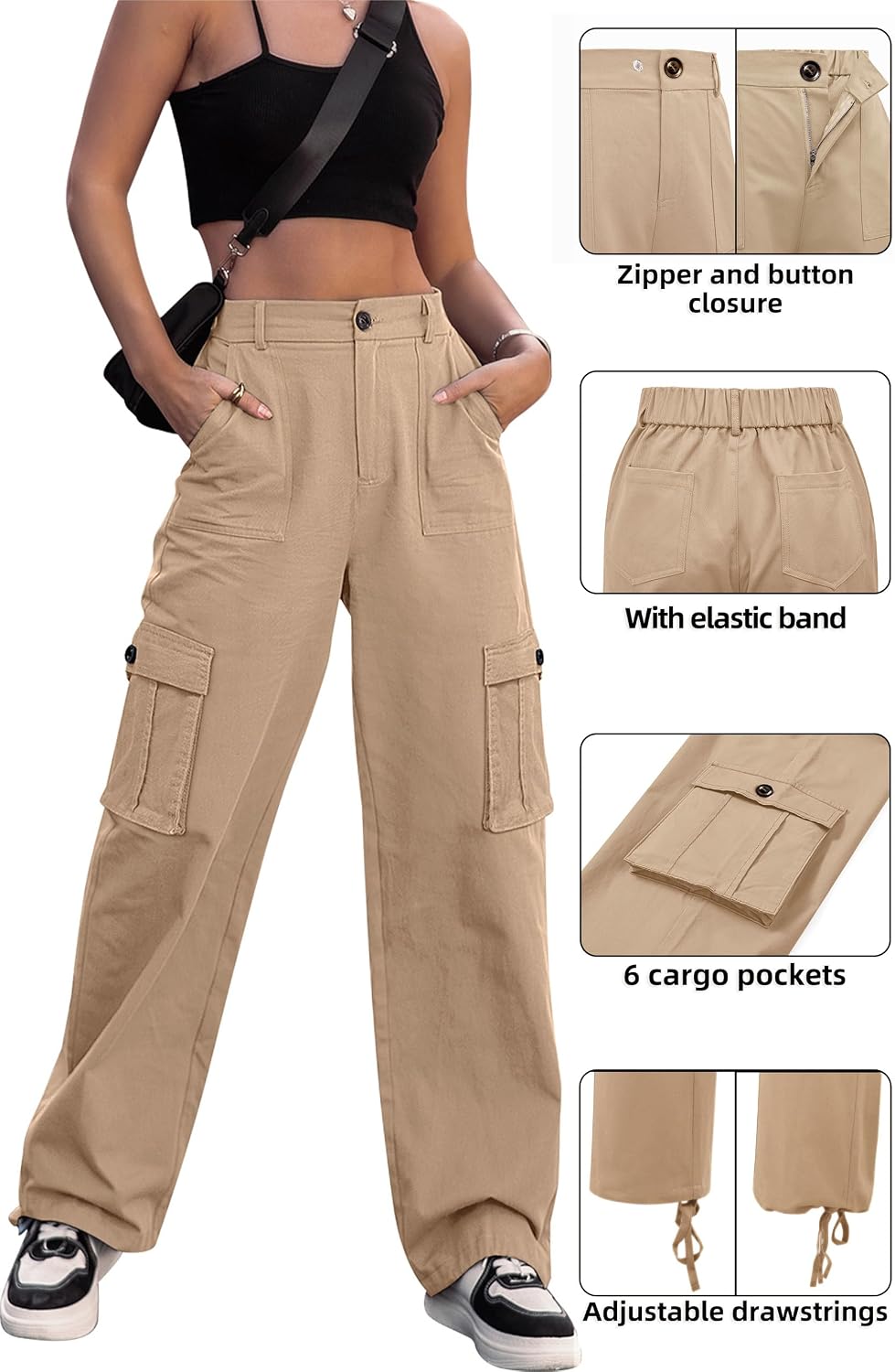 Detalle de ZMPSIISA Women's Cargo Pants, 6 Pockets