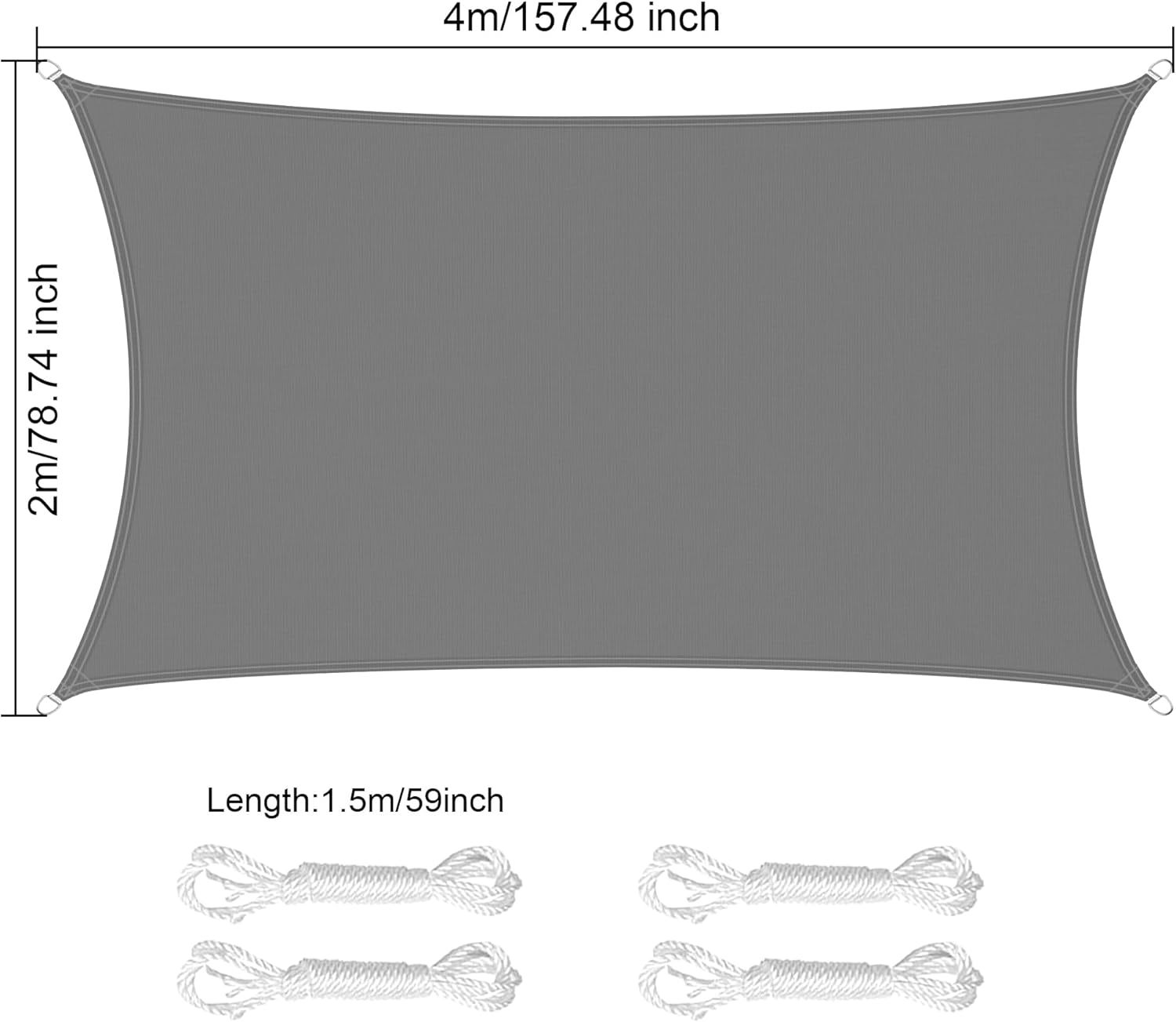 Detalle de LEcylankEr Sonnensegel für Balkon – Dreieck/ Rechteck, 2x4 m, dunkelgrau, wasserdicht