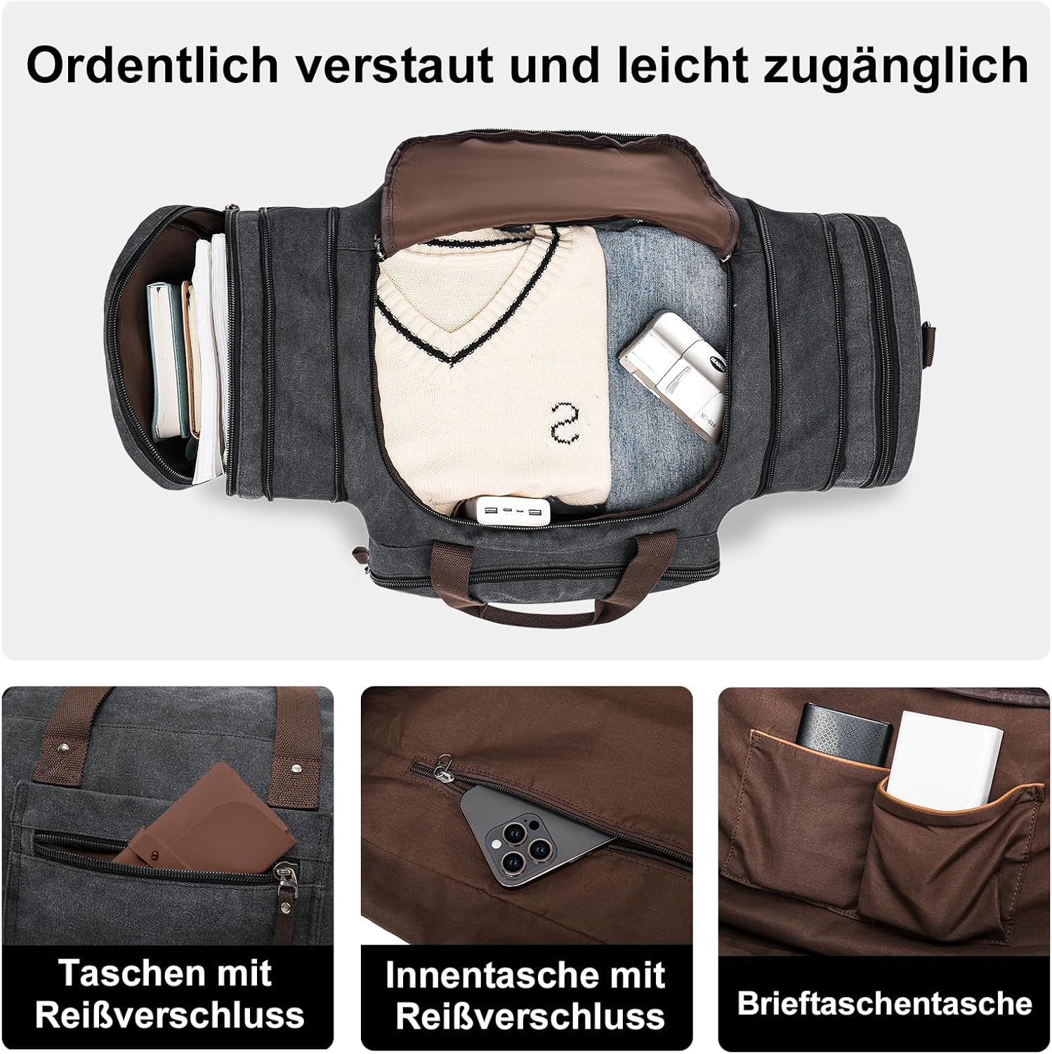 Thumbnail 5 de EKOROMIER Erweiterbare Reisetasche 70L – große Sporttasche dunkelgrau (bis 72 cm Länge)