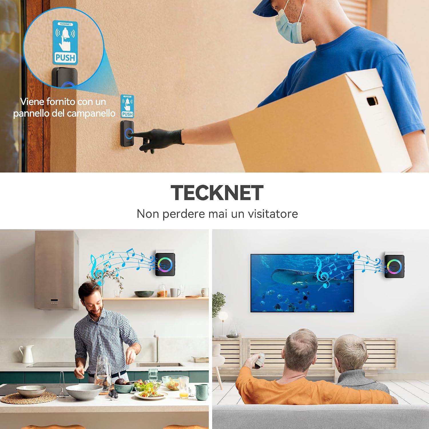 Thumbnail 6 de TECKNET Campanello Wireless: campanello da esterno impermeabile con 60 melodie, 5 livelli di volume e due ricevitori