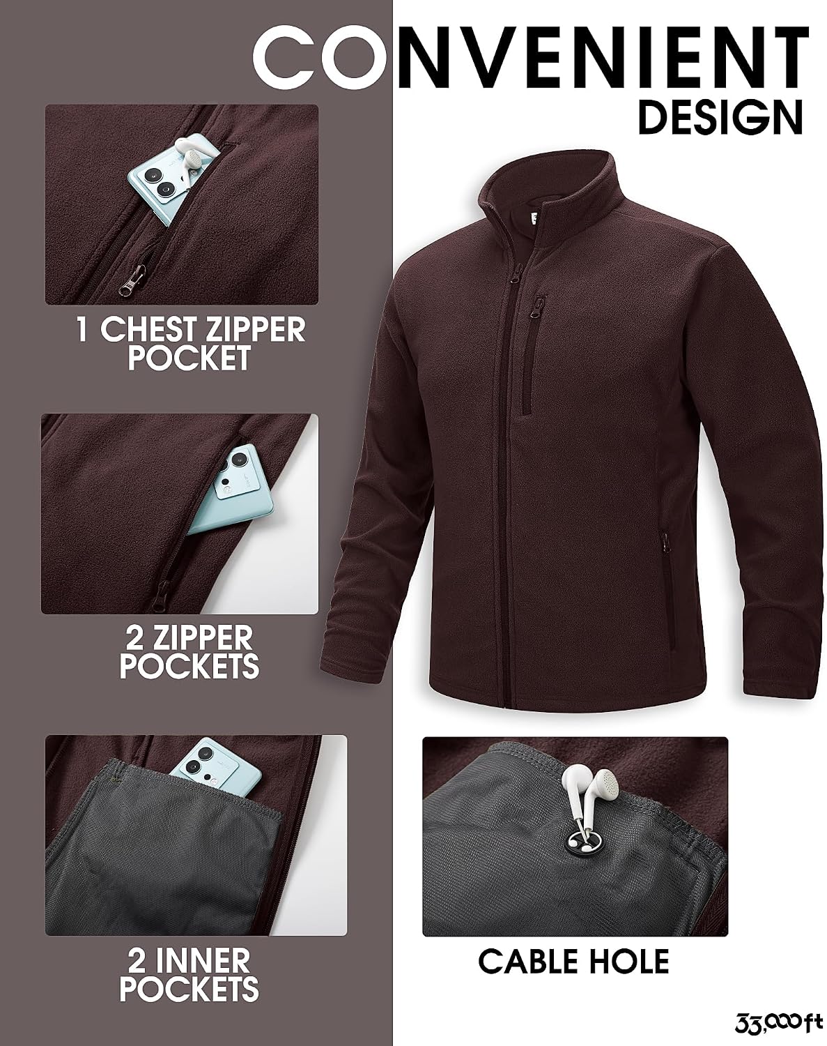 Detalle 2 de 33,000ft men fleece jacket full zip